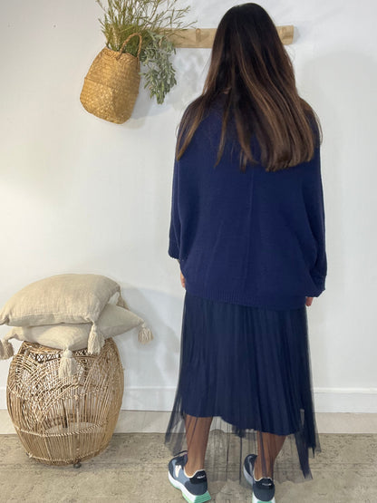 Vestido Flores azul-escuro