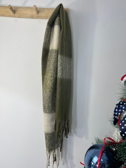 Cachecol xadrez verde/ beje