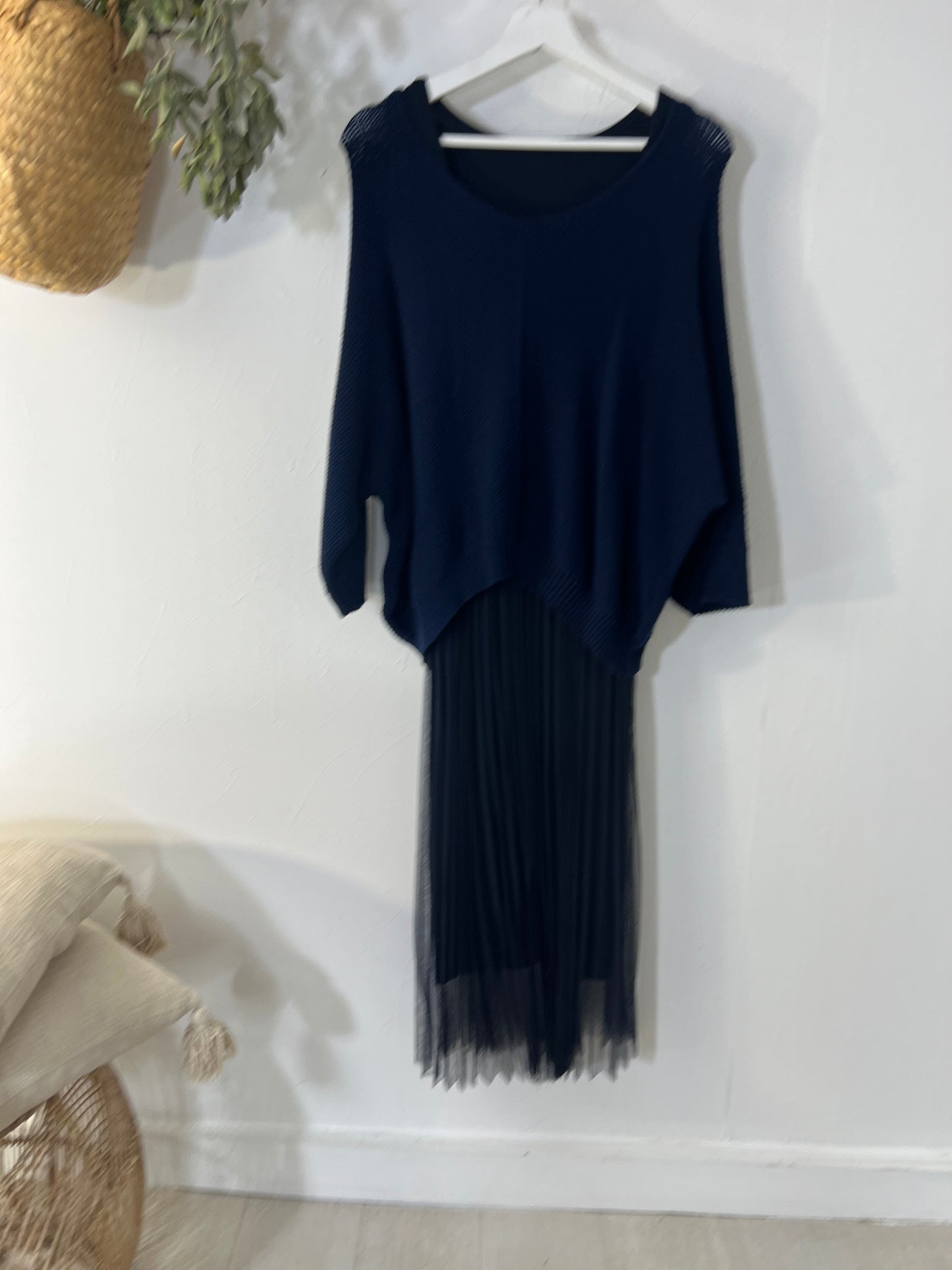 Vestido Flores azul-escuro