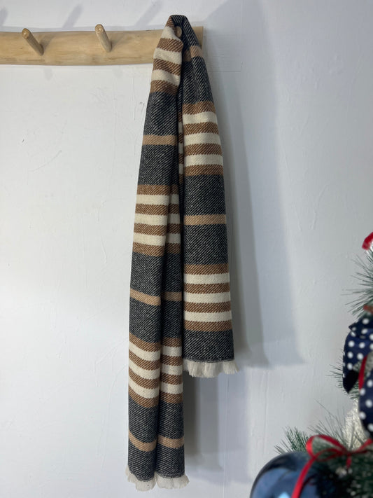 Encharpe risca camel/azul escuro