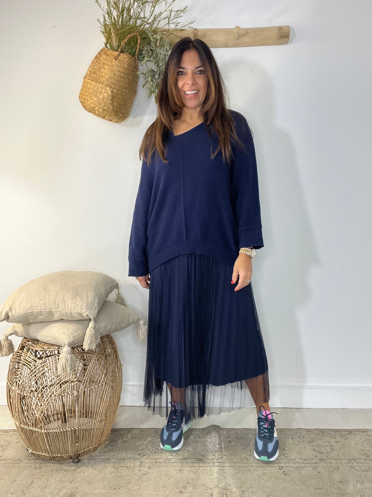 Vestido Flores azul-escuro