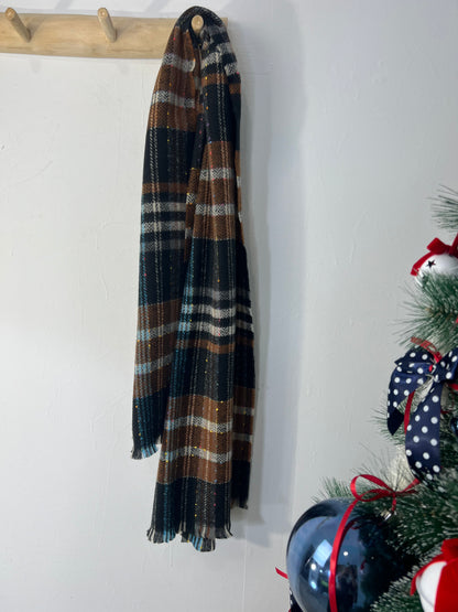 Cachecol xadrez preto/ castanho