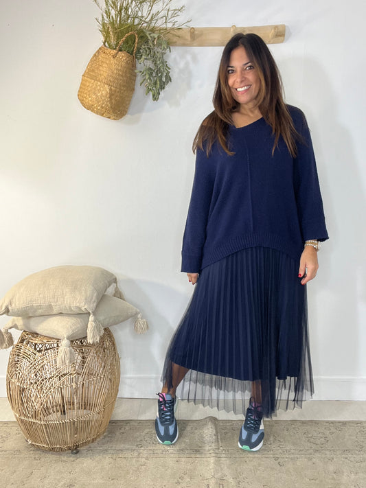 Vestido Flores azul-escuro