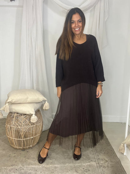 Vestido Flores castanho