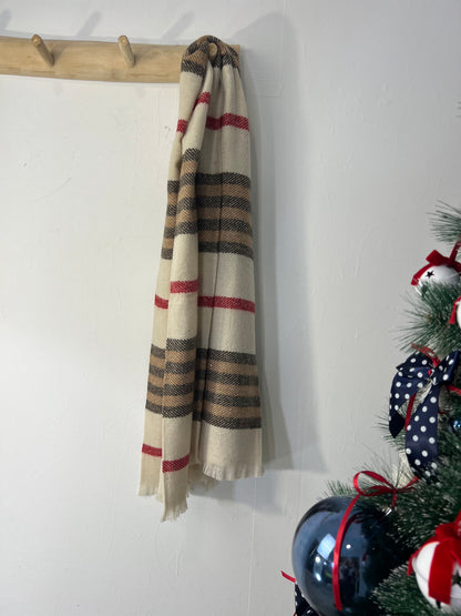 Encharpe riscas beje/vermelho