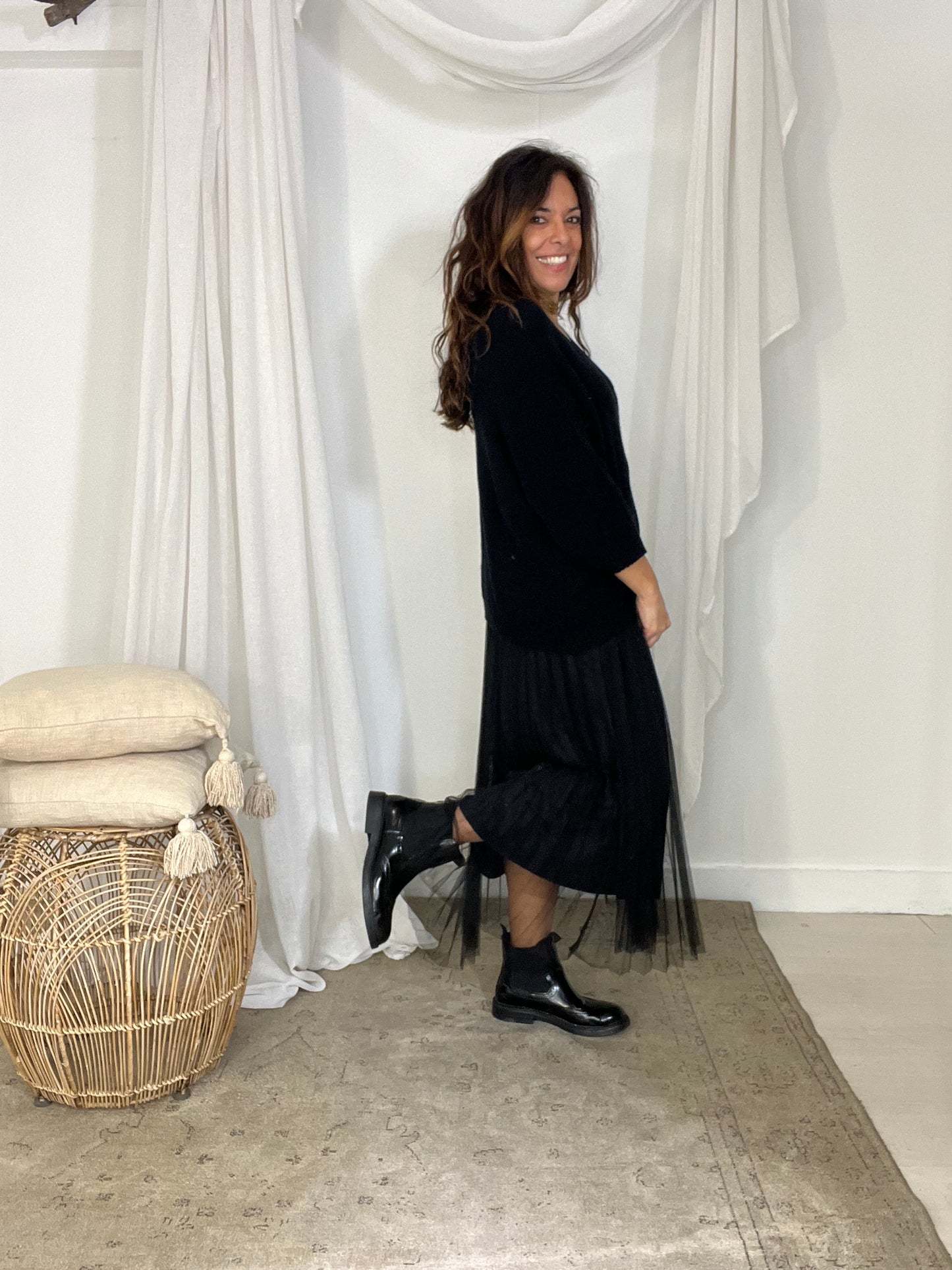 Vestido Flores preto