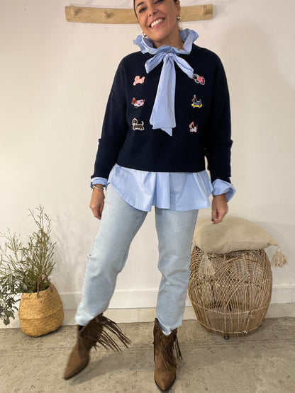 Camisola Flores azul