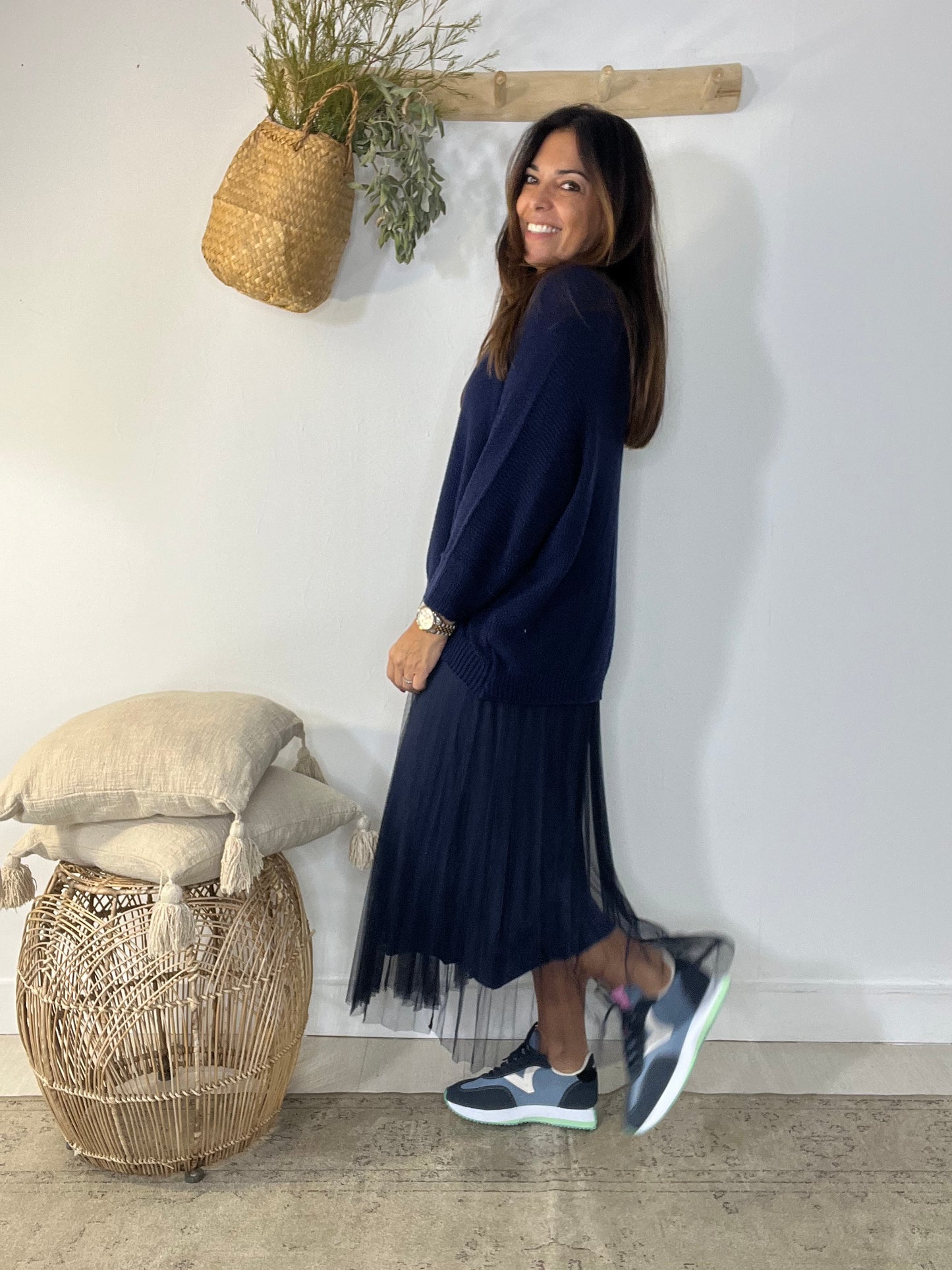 Vestido Flores azul-escuro